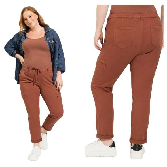 Torrid Weekend Boyfriend Cargo Pant Brown Sz 2R Pull-On Utility Everyday Comfort - Picture 1 of 8